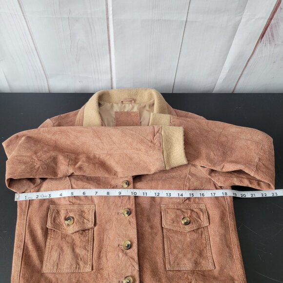 Vintage 70’s Suede Leather Bomber Jacket w/ Wool Waistband & Cuffs, Button, EUC - Picture 7 of 8